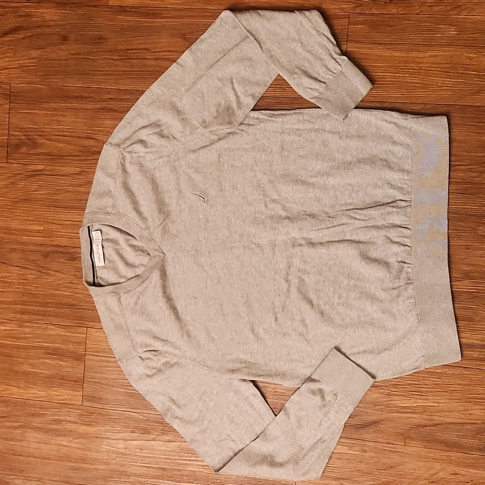 Nautica Grey V-Neck Sweater Size L